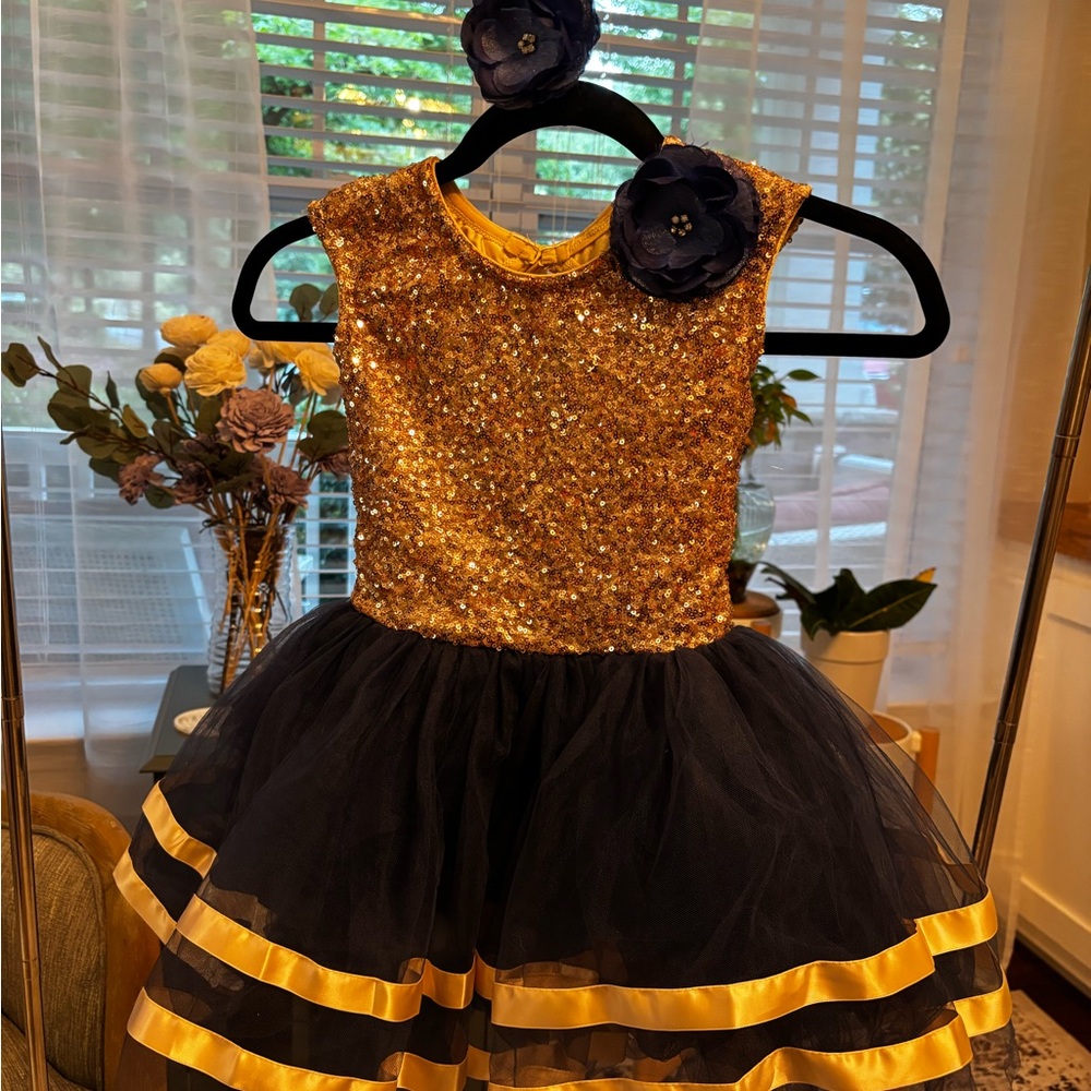 Gold and Navy Sequin Kids Costume Dress